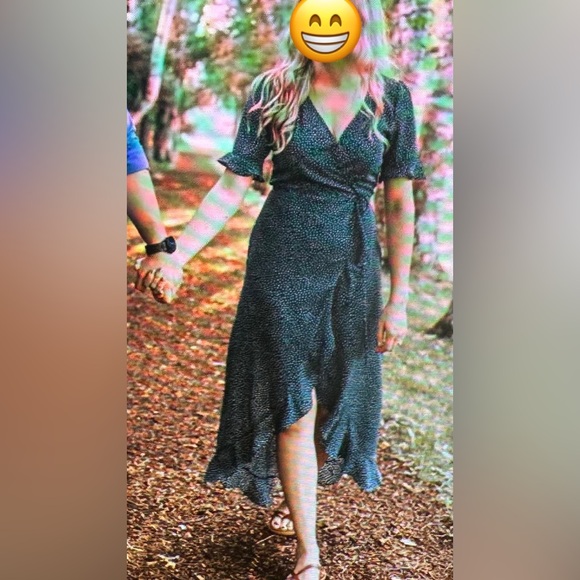 Lulu’s Mystified Forest Green Polka Dot High-Low Wrap Dress - Picture 6 of 8